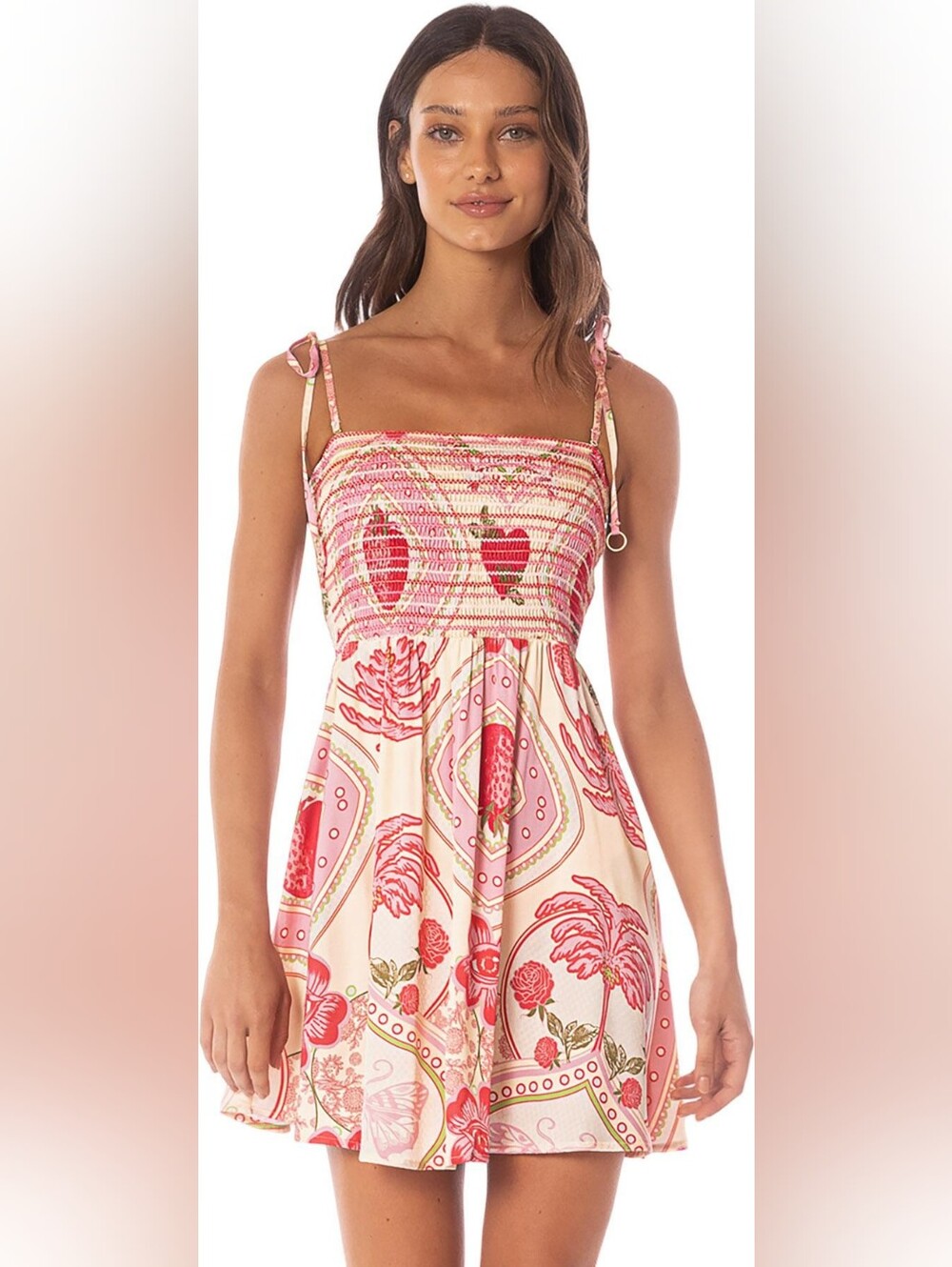 Maaji Pink and Cream Printed Smocked Mini Dress